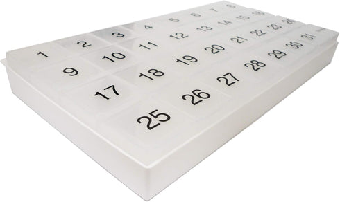 31 compartments, 1 per Day, 4 Week Monthly Pill Organizer by Promed. Includes Tray and 8 Removable compartments. (White)...