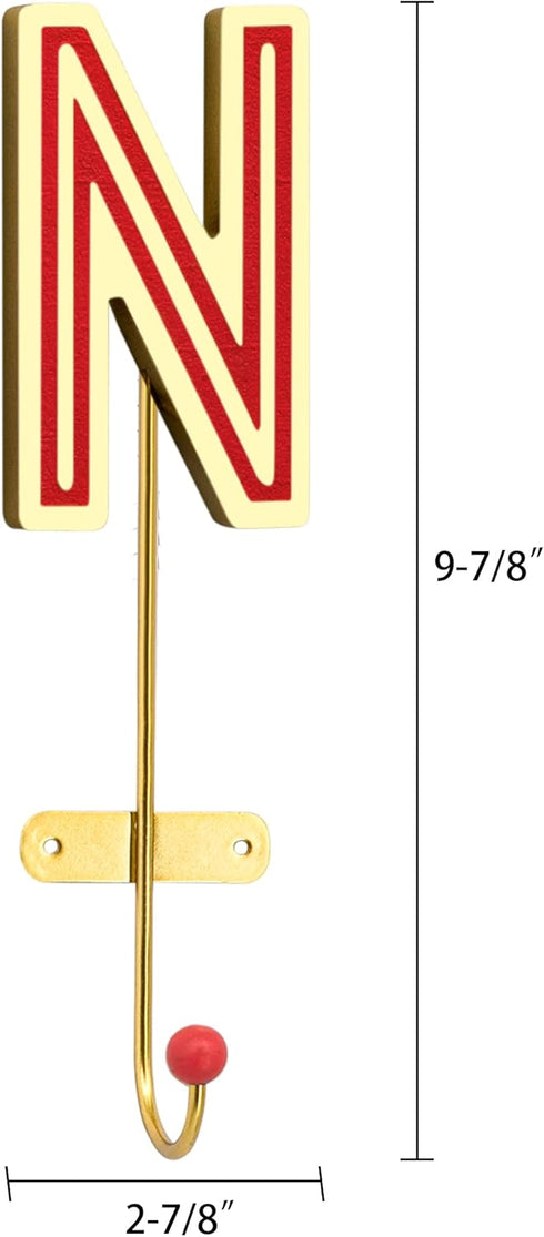 COLLECTIVE HOME - Monogram Wall Hooks, Wall Mounted Hooks for Hanging, Wood Letters for Wall Decor, Home-Bedroom-Livingroom Gold Decor, Decorative...