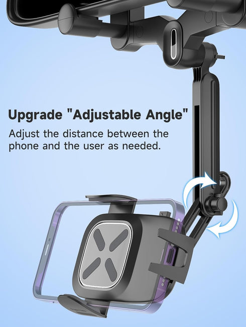 Rearview Mirror Phone Holder, 2024 Upgraded 360° Rotating Rear View Mount with Adjustable Arm Length, Multifunctional Universal Car All 4-7 Inch M...