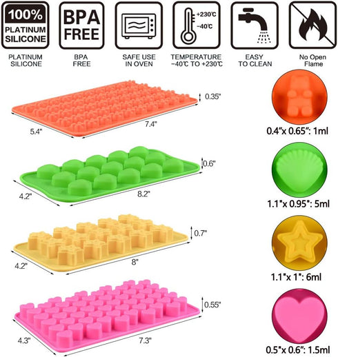 Chocolate Molds Gummy Molds Silicone - Candy Mold and Silicone Ice Cube Tray Nonstick Including Hearts, Stars, Shells...