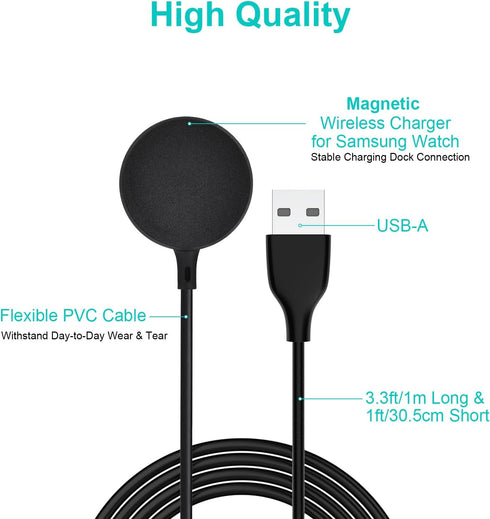 SEVENKA 2-Pack USB Wireless Charger for Samsung Watch Charger, Galaxy Watch6/6 Classic/ 5/5 Pro/4/4 Classic/3/Active 2/1, 1m Long & 30cm Short Rep...