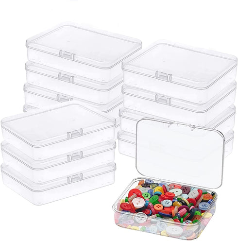 Goiio 12 Pcs Mini Plastic Storage Containers Box with Lid, 5x4x1.3 Inches Clear Rectangle Box for Collecting Small Items, Beads, Game Pieces, Busi...