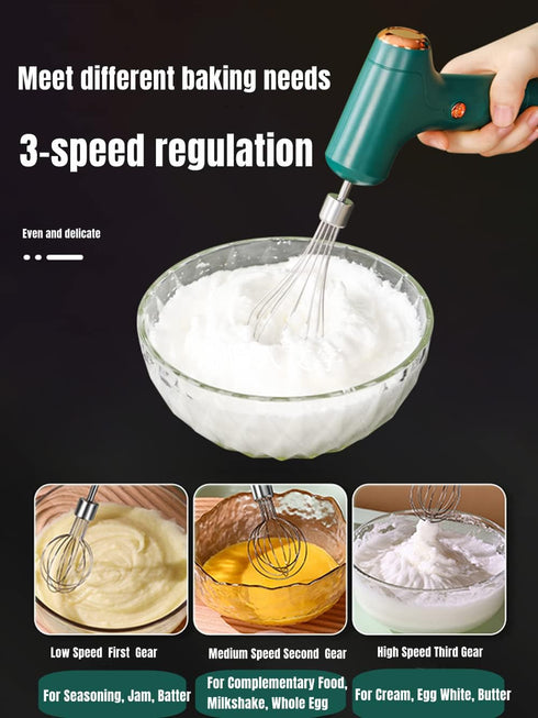 Mini Hand Mixer, Household Cordless Electric Hand Mixer,USB Rechargable Handheld Egg Beater with 2 Detachable Stir Whisks with 3 Speed Modes for K...