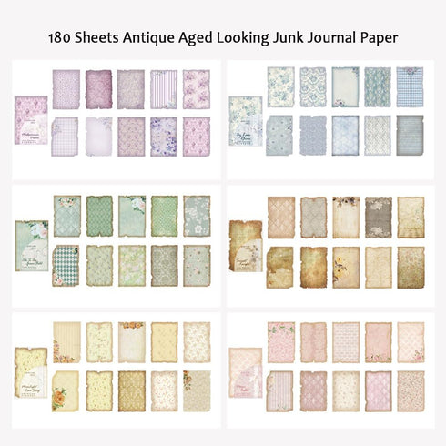 180 Sheets Vintage Scrapbook Paper, Journaling Scrapbooking Supplies Craft Paper, Antique Aged Looking Background Paper for Junk Journals Card Mak...