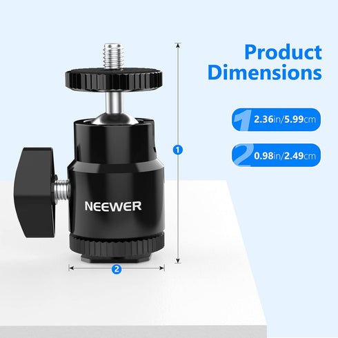 NEEWER Mini Ball Head with Cold Shoe & 1/4” Screw, 2 Pack, 360° Swivel 90° Tilt Ballhead Camera Mount Hot Shoe Adapter for Camera, Camcorder, Smar...