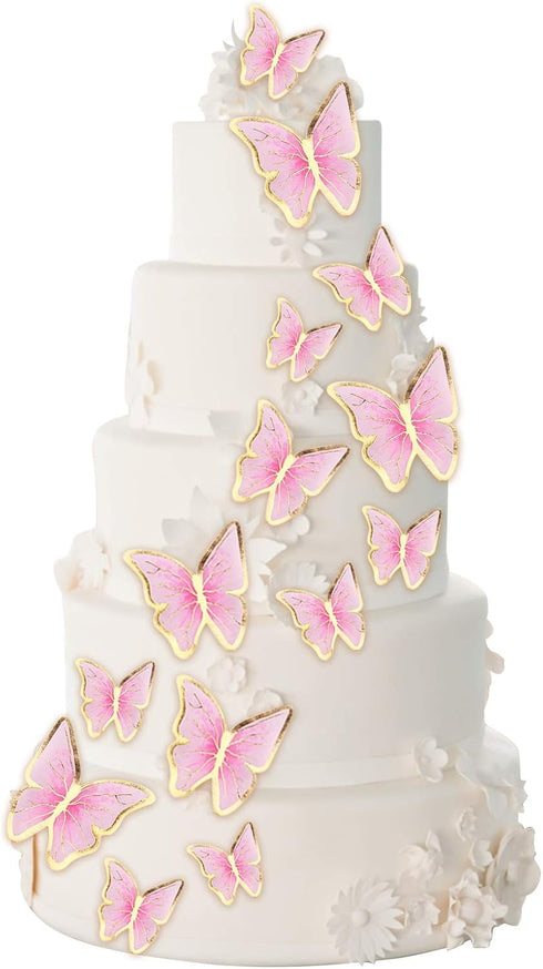 66 Pcs Butterfly Cupcake Toppers Birthday Party Decor,Pink Gold Cake Topper Picks Decor for Girls Women Wedding Birthday Party Baby Shower Party W...