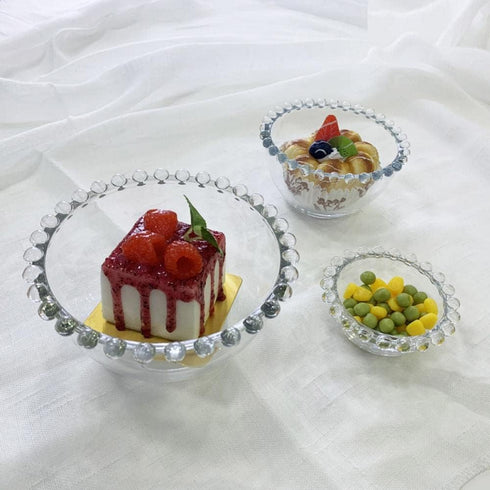 Sizikato 2pcs Clear Glass Dessert Bowl with Beaded Edges, 4.5-Inch Fruit Bowl Salad Bowl...