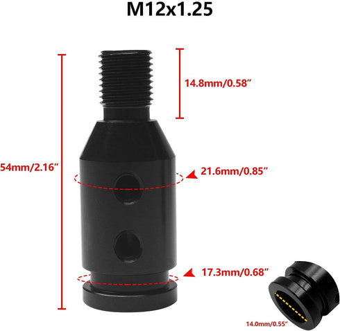 Black Car Shift Knob Adapter 12x1.25, Gear Shift Adapter 14mm, Aluminum Alloy Shifter Knob Adapter for Non-Threaded Manual Shifters M12x1.25 with ...