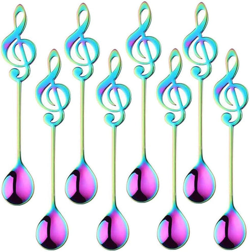 Falytemow Music Note Design Spoons 304 Stainless Steel Creative Cute Teaspoons for Coffee Tea Dessert Drink Mixing Milkshake Spoon Tableware Set o...