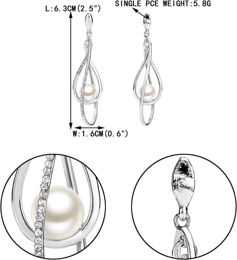 EVER FAITH Women's Austrian Crystal Simulated Pearl Twist Chandelier Teardrop Dangle Earrings Clear...