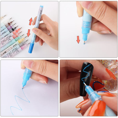 Nail Art Graffiti Pen Set 12Pcs Waterproof Painting Marker Pen Black White Drawing Gel Liners Quick Dry Dotting Pen Nails Professional Material Fo...