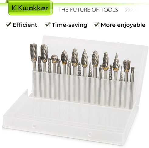20PCS 1/8 Shank Tungsten Carbide Burr Set Diamond Files HRA85 Rotary Tool Accessory Kit, Accessories for Dremel Rotary Drill Air Die Grinder, Grav...