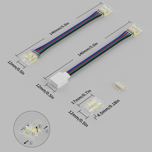 PAUTIX 10mm Connectors for COB RGB LED Strip Lights 4 Pin,4pcs Transparent Gapless Connectors,3pcs Dual Ends Extension Connectors and 2pc Strip to...