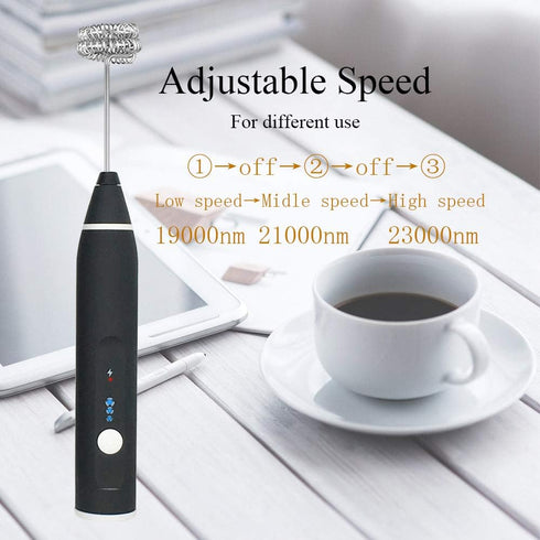 Rechargeable Foam Maker with Double Whisk, RIJAHO Upgraded 3 Speeds Frother Handheld for Milk Coffee, Latte, Matcha...