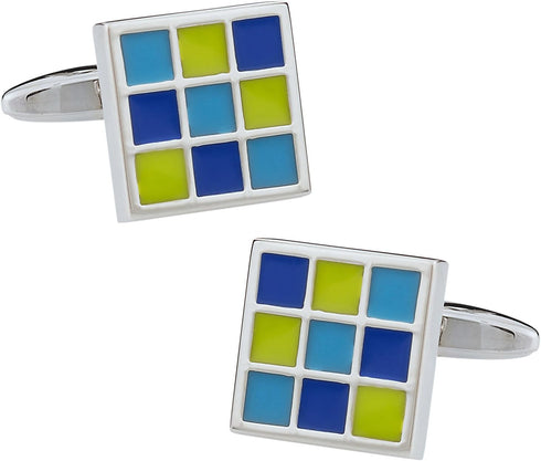 Enamel Green and Blue Square Cufflinks with Presentation Box...