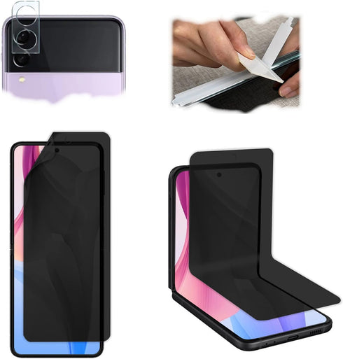 For Samsung Galaxy Z Flip 4 Privacy Screen Protector(Outside + Inside), With Extra (Outside + Inside) Anti Blue Light Screen Protector + Lens Film...