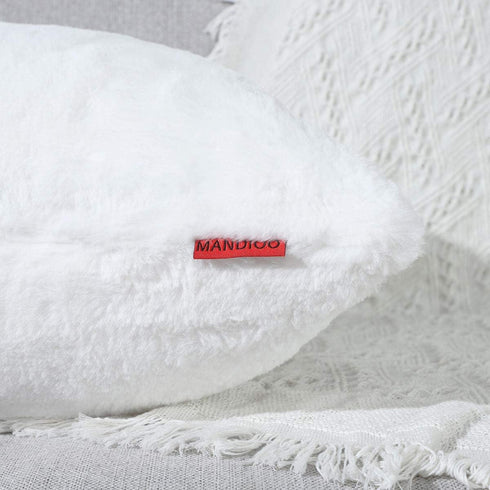 MANDIOO Pack of 2 Pure Snow White Faux Fur Fuzzy Cozy Soft Decorative Throw Pillow Covers Set Cushion Cases Pillowcases for Sofa Bedroom Car 16x16...