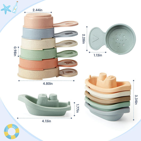 Bath Toys Floating Boats with Bathing Spoon, 11 PCS Bathtub Bath Toy for Babies Water Table Toys...