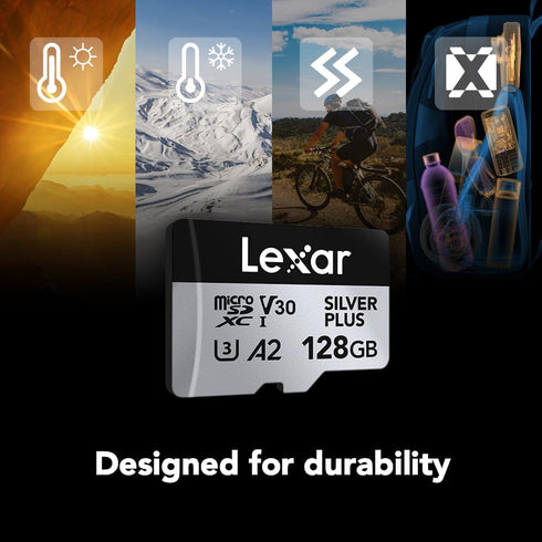 Lexar 128GB Professional Silver Plus microSDXC Memory Card w/SD Adapter, UHS-I, C10, U3, V30, Full-HD & 4K Video, Up to 205/150 MB/s Read/Write, f...