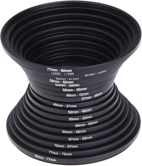 18Pcs Filter Ring Adapter Set, 37-82mm Metal Step Up/Down Rings Lens Adapter Filter Set Compatible with Digital SLR Camera...