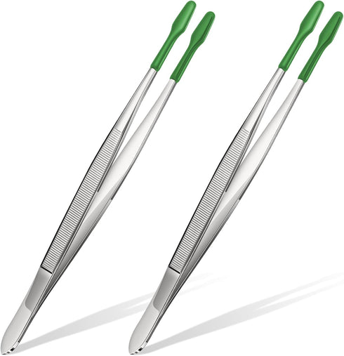 Honoson 2 Pieces Rubber Tipped Tweezers PVC Rubber Coated Soft Non Marring Flat Tip Lab Industrial Hobby Craft Tweezers Tools Jewelry Coin Stamp T...