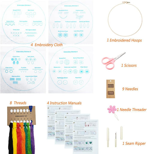 MAKIOTEKO 4 Sets Embroidery kit for Beginners Adults, with Pattern Instructions Cross Stitch Include Kits Threads Needlepoint Kit for Adults...