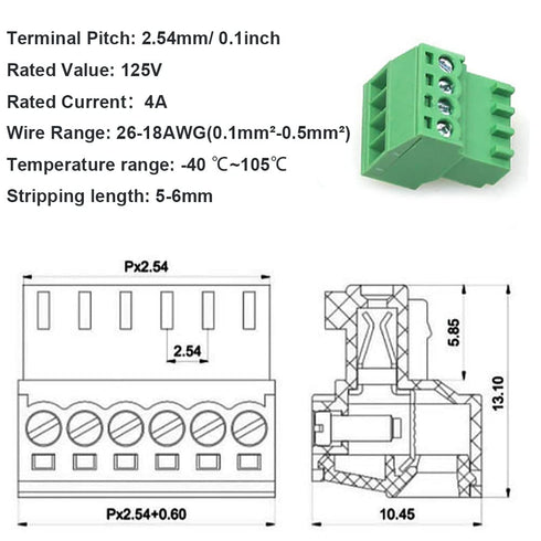 5Set 4-Pin 125V 4A 2.54mm 0.1" Pitch PCB Mount Screw Terminal Block Connector for 26-18AWG Cable...