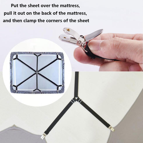 Elastic Sheet Fasteners for Staying Bedsheet Flat, Adjustable Bed Sheet Holder Straps, 6 Way Cross Sheet Clips Band Sheet Fastener, Suitable for R...