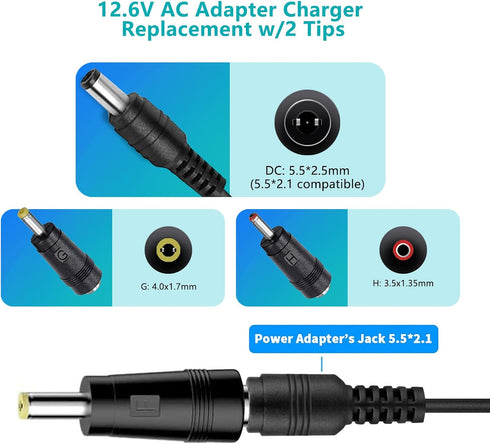 12.6V AC/DC Massage Gun Charger Adapter Compatible with Cholas KZD02, Tyiaus, JamGym, Helices, Headnote, Fantasy, Olski, Fylina, Valano J01, Sylph...