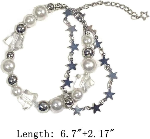 Y2K Star Pearl Beaded Chain Adjustable Aesthetic Bracelet Bracelet Chain Grunge Gift for Women Jewelry Gifts Punk Gothic Link Dainty Bracelet Resi...