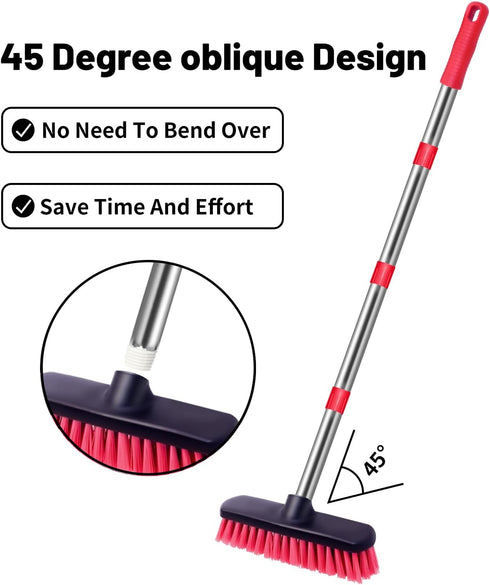 Deck Scrub Brush with Long Handle - 54" Floor Scrub Brush, Adjustable Long Handled Shower Cleaning Brush Garage Floor Scrub Brush for Cleaning Bat...