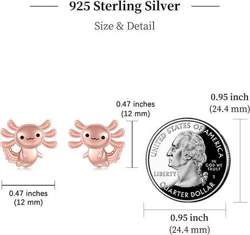 Axolotl Earrings for Womens 925 Sterling Silver Rose Gold Axolotl Stud Earrings Hypoallergenic Cute Axolotl Gifts Animal Jewelry Gifts for Women...