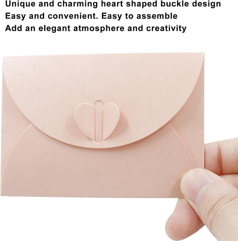 50PCS Mini Envelopes with Heart Shaped Clasp, 4 x 2.8 inch Gift Card Envelopes for Wedding Invitations, Note Cards, Business Card, Greeting Cards,...