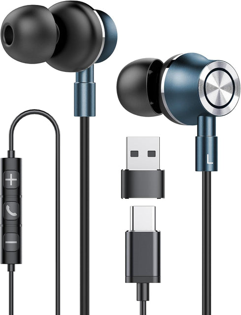 USB C Wired Earbuds, in Ear Earphones USB Type C Headphones for Laptop with Microphone, Magnetic Noise Canceling Headset Compatible for PC iPad Pr...