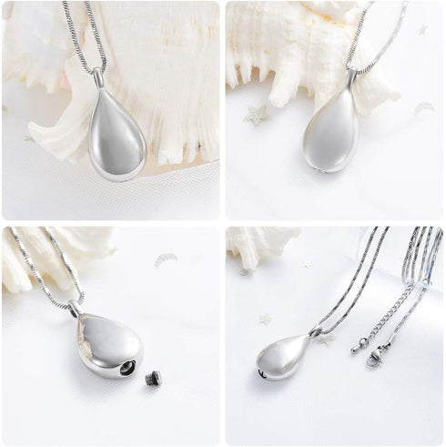 Yinplsmemory Carved Teardrop Keepsake Ashes Necklace Urn Pendant Cremation Memorial Jewelry-Always in my heart...