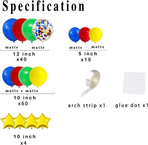 Red Blue Yellow Green Balloon Garland Kit, 121PCS Red Green Blue Yellow Balloons for Toy Video Game Transportation Robot Street Spider Hero Birthd...