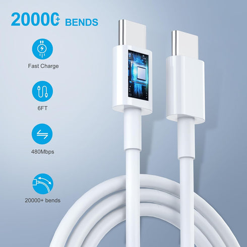 iPhone 15 Charger Fast Charging, 2-Pack 6FT Long USB C to C Fast Charging Cable Cord with C Chargers Fast Charging Blocks Compatible for IP 15/15 ...
