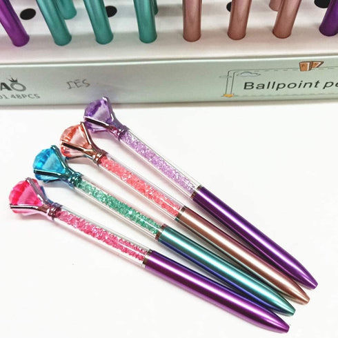 Diamond Pens Pack of 4 Cute Ballpoint Pens Retractable Ballpoint Pen gem pens Rhinestones Crystal Bling Plated Metal Color Blue Gel Ink Office Sup...
