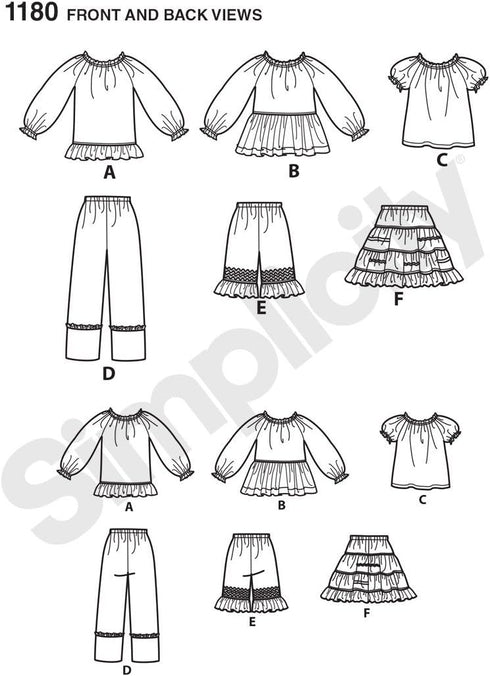 Simplicity US1180HH Girl's Top, Pants, and Skirts Sewing Patterns, Sizes 3-6...