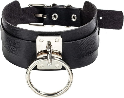 O Ring Black Choker Necklace Goth Punk PU Leather Rivet Stud Choker Collar Chain for Women Men Jewelry Accessories...