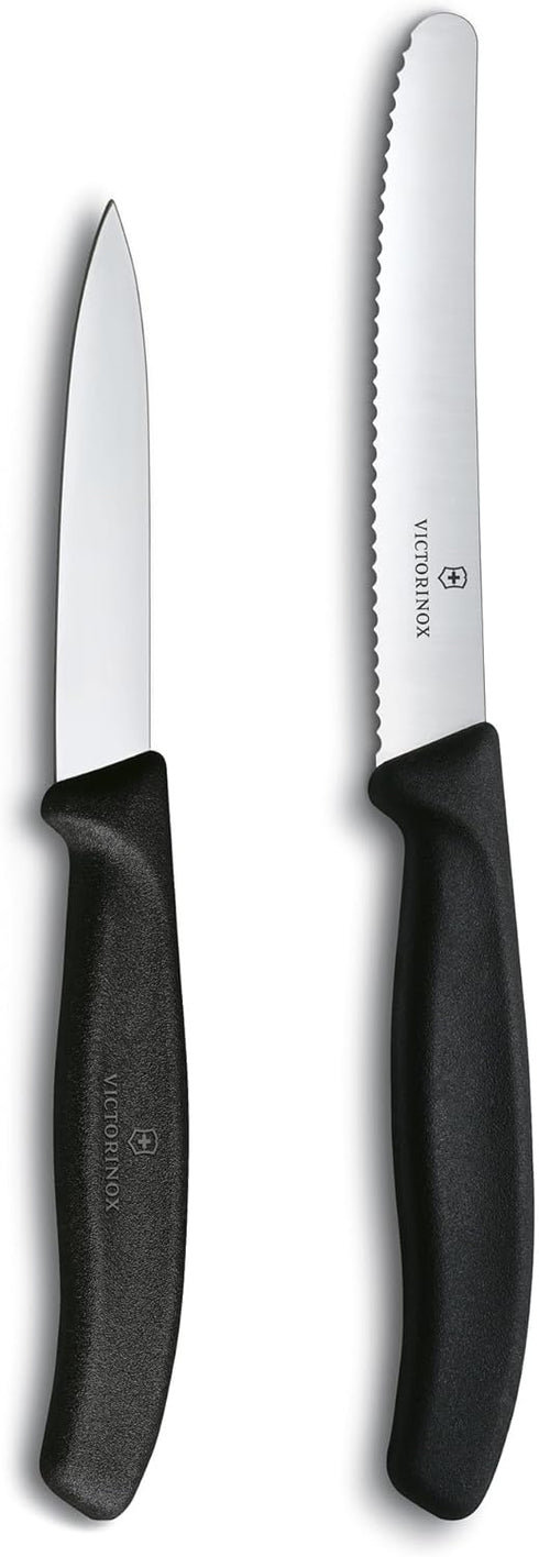 Victorinox Swiss Classic Paring Knife Set - Includes Exceptional Paring Knife & Utility Knife - Kitchen Knives for Home Essentials - Black Handles...