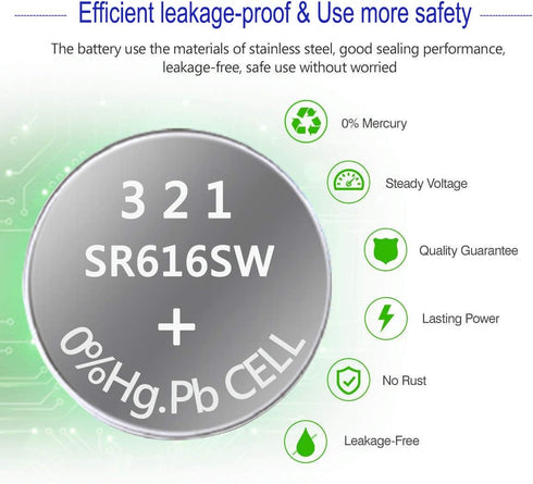 321 SR616SW Watch Battery 1.5V Button Cell (10-Pack)...