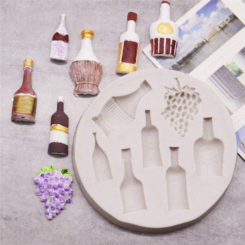 Set of 2 Mini Wine Bottles Silicone Fondant Mold Grape Champagne Bottle Sugarcraft Fondant Cake Cupcake Topper Decorating Tools Polymer Clay Craft...