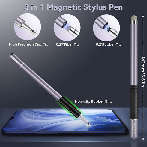 Stylus Pen for iPad, Honiha 3 in 1 Magnetic Stylus Pencil High Sensitivity Disc & Fiber & Rubber Tip Touch Screen Pen Universal Stylus for iPad iP...