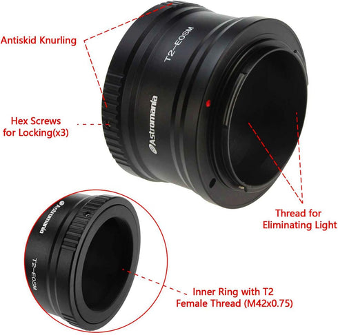 Astromania Canon EOS-M T2 Mount Lens Adapter for Canon EOS-M Camera System Telescope/spotting Scope Accessories...