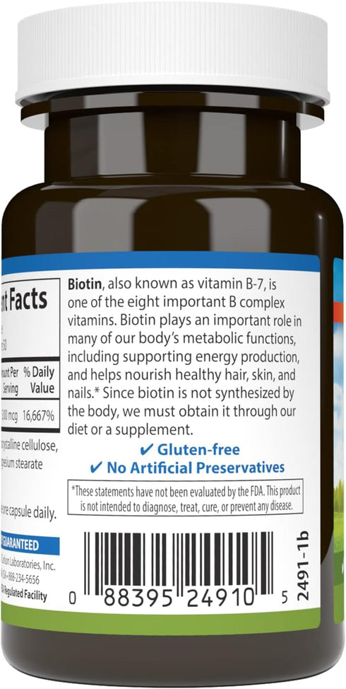 Carlson - Biotin, 5000 mcg, Healthy Hair, Strong Nails & Energy Production, 50 Capsules...