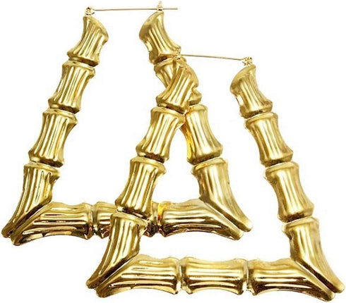 Gold Bamboo Triangle Hollow Hoop Earrings for Women - Big Large Bamboo Hoop Earring (Gold Triangle)...