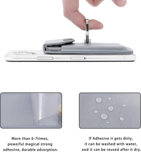RFID Card Holder & Ring Stand for iPhone, Android, All Smartphones - Light Grey...