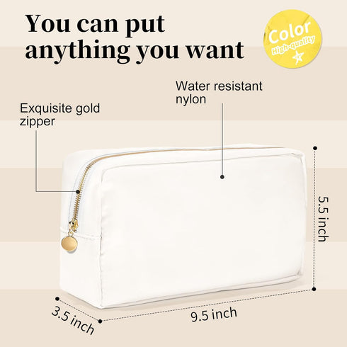 Makeup Bag Travel Bag Pouch, Beige Toiletry Bag Makeup Organizer Nylon Bag Cosmetic Preppy Bag Zipper Pouches Brides Bag...