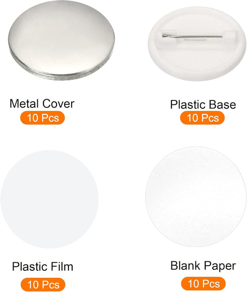 PATIKIL 0.98inch Button Parts, Blank Button Making Supplies,10Pcs Round Badge Parts DIY Pin Maker Kit for Button Maker Machine with Metal Cover Pl...